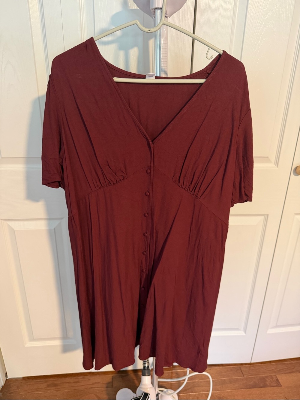 Women's V-Neck Button Front Top Dress - Burgundy